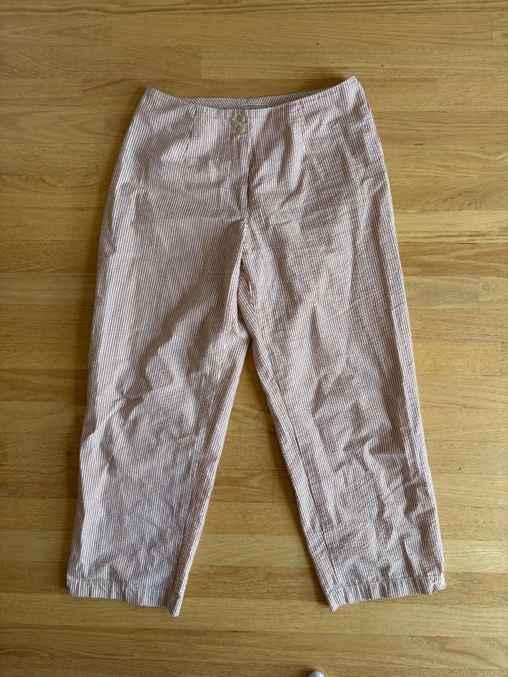 LL Bean Red and White Seersucker Crop Pants 100% Cotton 4th of July